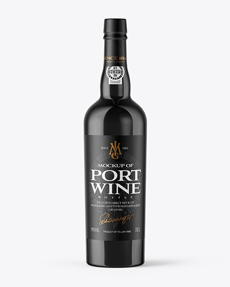 Black Glass Port Wine Bottle Mockup