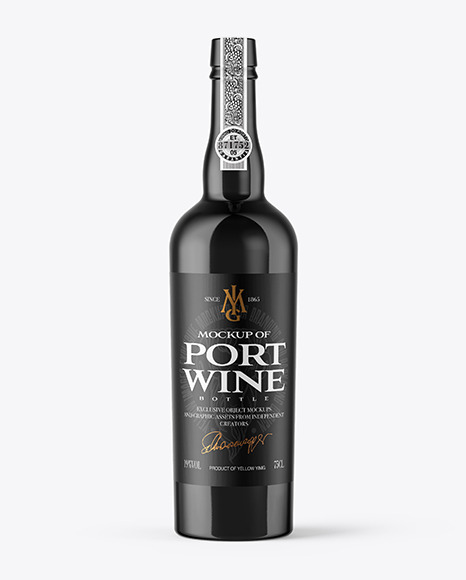 Download Black Glass Port Wine Bottle Mockup in Bottle Mockups on Yellow Images Object Mockups