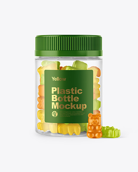 Plastic Bottle with Gummies Mockup in Bottle Mockups on Yellow Images Object Mockups