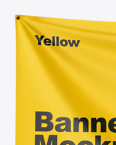 Download Textile Fabric Banner Mockup In Outdoor Advertising Mockups On Yellow Images Object Mockups PSD Mockup Templates