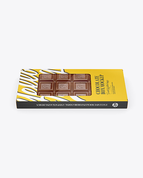 Glossy Chocolate Box W Window Mockup Front View High Angle Shot In Box Mockups On Yellow Images Object Mockups