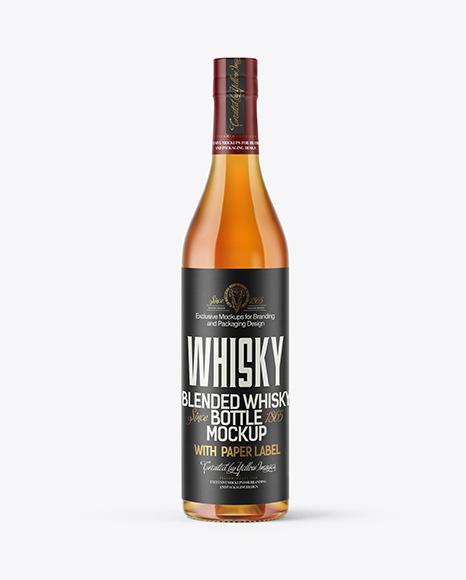 Clear Glass Bottle with Whiskey Mockup PSD #1