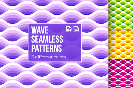 Wave seamless patterns collection. Set of 6 different colours.