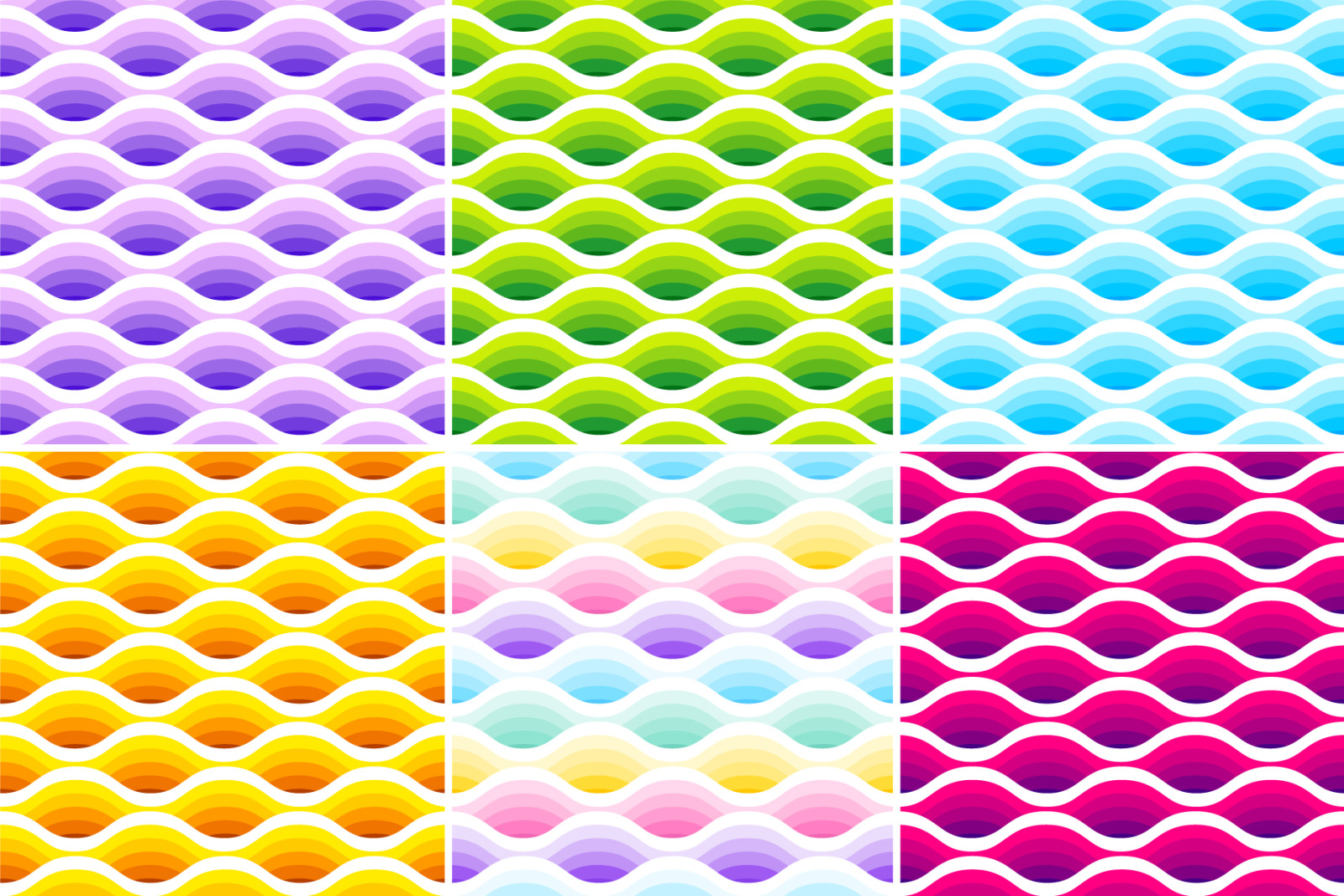 Wave seamless patterns collection. Set of 6 different colours. on