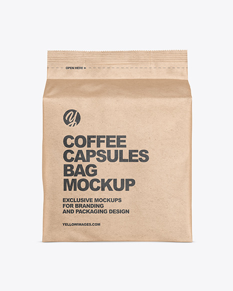 Kraft Paper Bag With Coffee Capsules Mockup In Bag Sack Mockups On Yellow Images Object Mockups