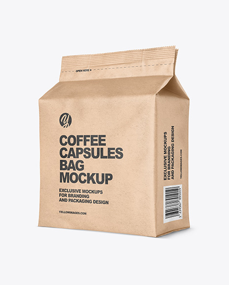 Download Kraft Paper Bag With Coffee Capsules Mockup In Bag Sack Mockups On Yellow Images Object Mockups Yellowimages Mockups