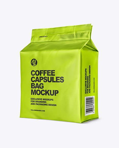 Download Matte Metallic Bag With Coffee Capsules Mockup In Bag Sack Mockups On Yellow Images Object Mockups PSD Mockup Templates