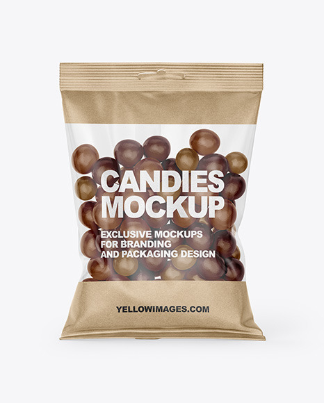 Download Bag With Candies Mockup In Bag Sack Mockups On Yellow Images Object Mockups PSD Mockup Templates