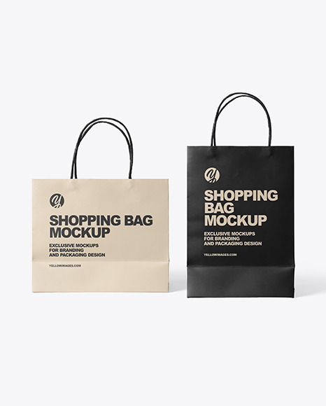 Download Two Paper Shopping Bags Mockup In Bag Sack Mockups On Yellow Images Object Mockups Yellowimages Mockups