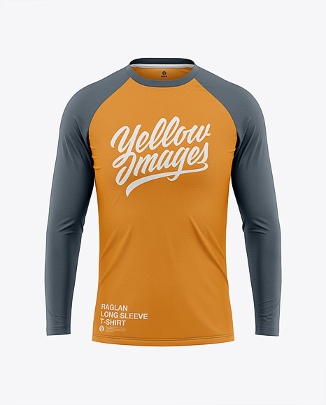 Men S Raglan Long Sleeve T Shirt Mockup Front View In Apparel Mockups On Yellow Images Object Mockups