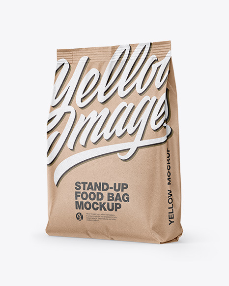 Download Kraft Stand Up Bag Mockup Half Side View In Bag Sack Mockups On Yellow Images Object Mockups PSD Mockup Templates