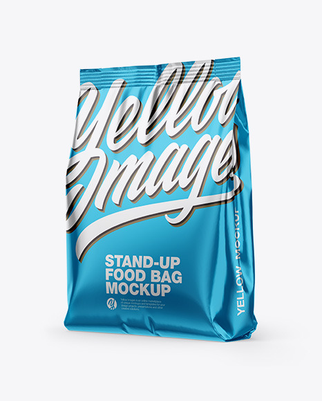 Download Metallic Stand Up Bag Mockup Half Side View In Bag Sack Mockups On Yellow Images Object Mockups PSD Mockup Templates