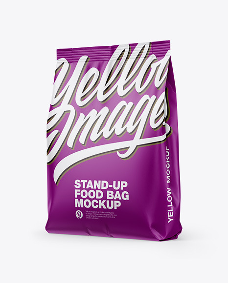 Download Matte Stand Up Bag Mockup Half Side View In Bag Sack Mockups On Yellow Images Object Mockups