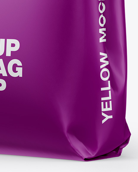 Download Matte Stand Up Bag Mockup Half Side View In Bag Sack Mockups On Yellow Images Object Mockups