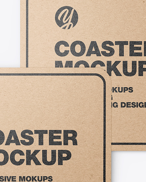 Kraft Beverage Coasters Mockup PSD #6