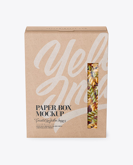 Download Kraft Box With Tricolor Pasta Mockup Front View In Box Mockups On Yellow Images Object Mockups PSD Mockup Templates