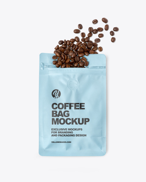 Download Matte Bag W Coffee Beans In Bag Sack Mockups On Yellow Images Object Mockups PSD Mockup Templates