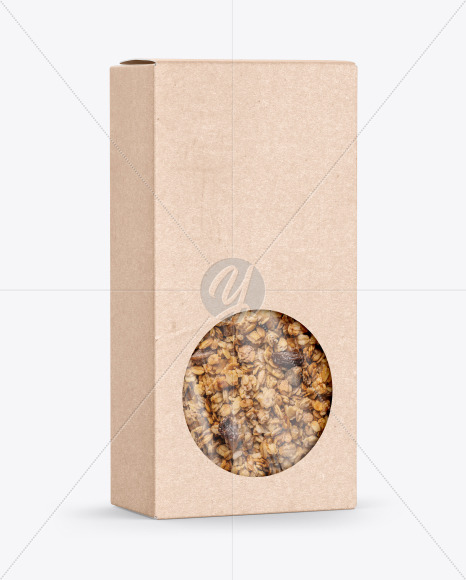 Download Kraft Paper Box With Muesli Mockup In Box Mockups On Yellow Images Object Mockups