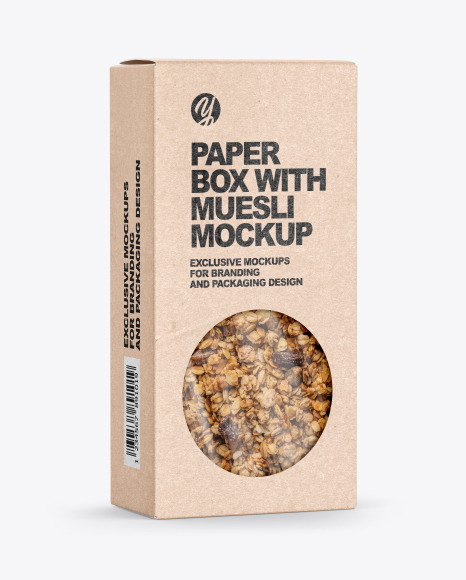 Download Kraft Paper Box With Muesli Mockup In Box Mockups On Yellow Images Object Mockups PSD Mockup Templates