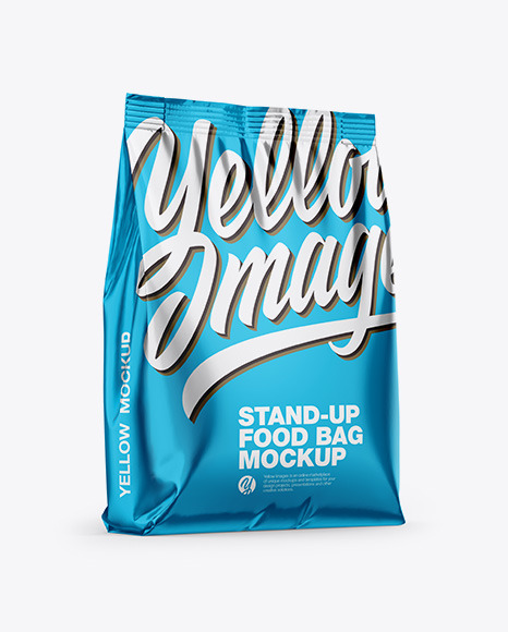 Download Metallic Stand Up Bag Mockup Half Side View In Bag Sack Mockups On Yellow Images Object Mockups