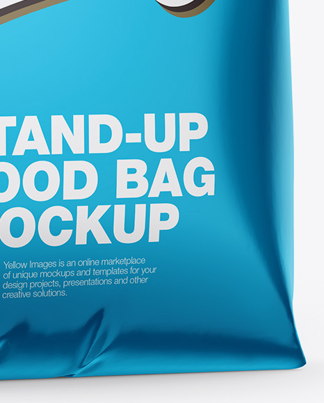 Metallic Stand Up Bag Mockup Half Side View In Bag Sack Mockups On Yellow Images Object Mockups