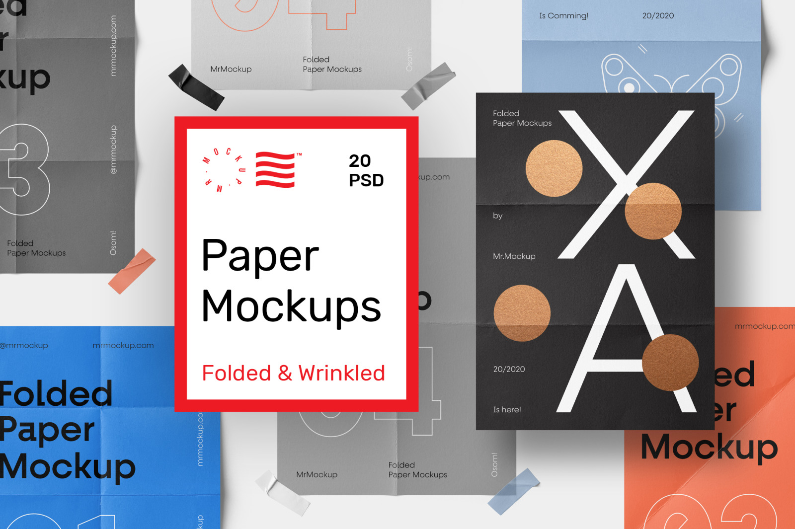 A4 Paper Folded Poster PSD Mockup Pack on Yellow Images Creative Store