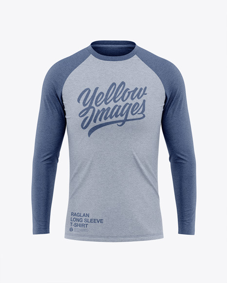 Download Men's Heather Raglan Long Sleeve T-Shirt Mockup - Front View in Apparel Mockups on Yellow Images ...