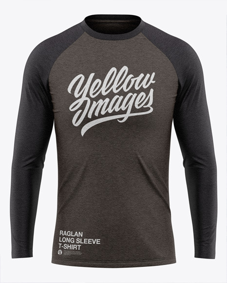 Men's Heather Raglan Long Sleeve T-Shirt Mockup - Front ...