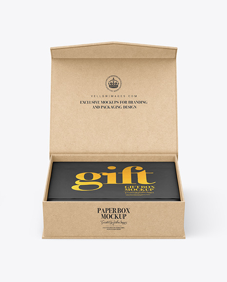 Download Opened Kraft Box Mockup In Box Mockups On Yellow Images Object Mockups PSD Mockup Templates