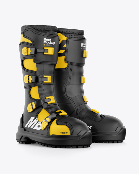 Motocross Boots Mockup In Apparel Mockups On Yellow Images Object Mockups