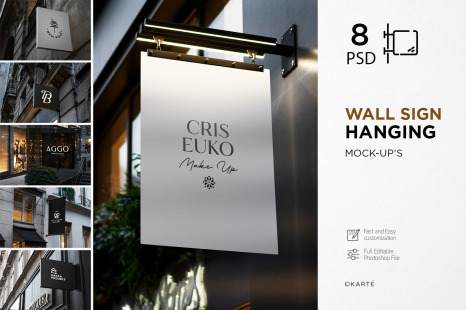 Download Wall Sign Hanging Mock Up In Product Mockups On Yellow Images Creative Store PSD Mockup Templates