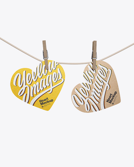 Kraft Heart Shaped Cards w/ Pins Mockup
