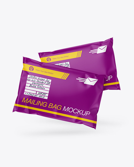 Two Matte Mailing Bags Mockup Front View In Bag Sack Mockups On Yellow Images Object Mockups