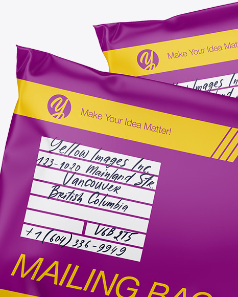 Download Two Matte Mailing Bags Mockup Front View In Bag Sack Mockups On Yellow Images Object Mockups Yellowimages Mockups