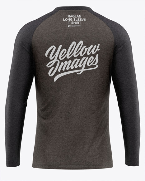 Download Men's Heather Raglan Long Sleeve T-Shirt Mockup - Back View in Apparel Mockups on Yellow Images ...