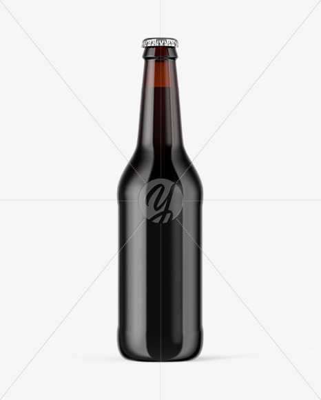 Amber Glass Dark Beer Bottle Mockup PSD #1