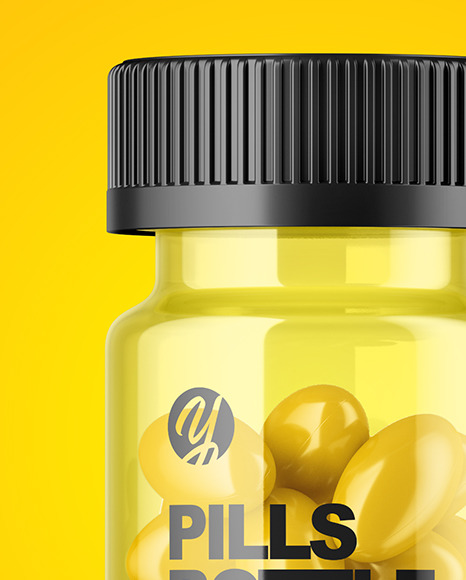 Download Clear Pills Bottle Mockup in Jar Mockups on Yellow Images Object Mockups