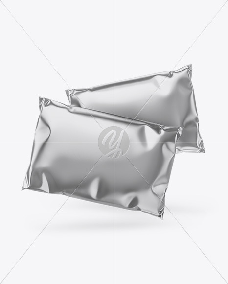 Download Two Metallic Mailing Bags Mockup Front View In Bag Sack Mockups On Yellow Images Object Mockups