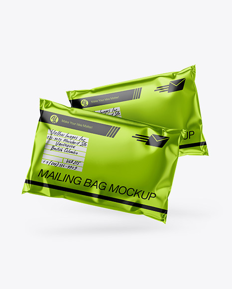 Two Metallic Mailing Bags Mockup   Front View PSD #2