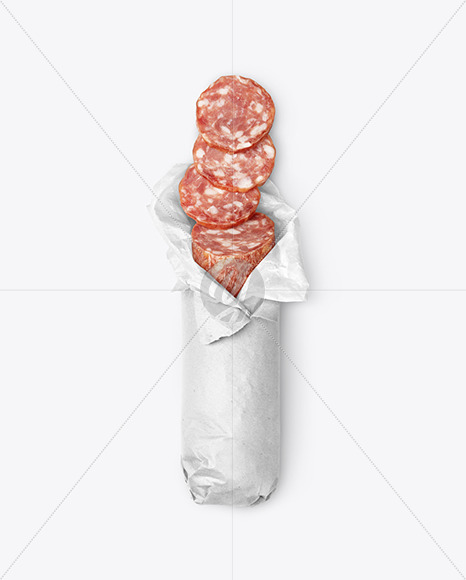 Download Sliced Salami Sausage In Paper Wrap Mockup In Packaging Mockups On Yellow Images Object Mockups PSD Mockup Templates