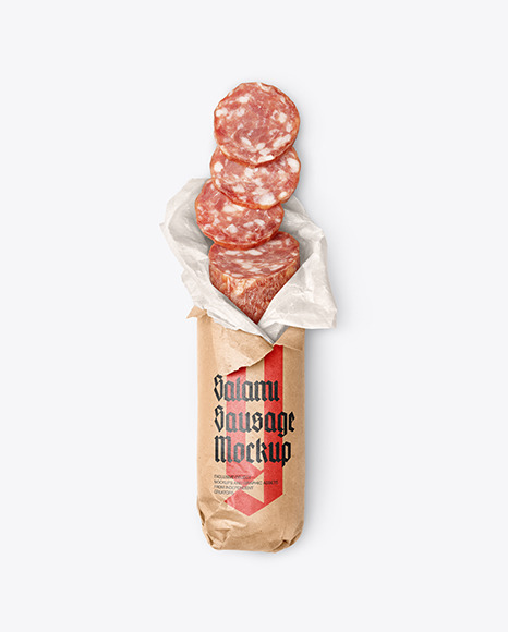 Download Sliced Salami Sausage In Paper Wrap Mockup In Packaging Mockups On Yellow Images Object Mockups PSD Mockup Templates