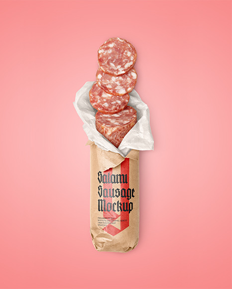 Download Sliced Salami Sausage In Paper Wrap Mockup In Packaging Mockups On Yellow Images Object Mockups PSD Mockup Templates