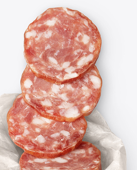 Sliced Salami Sausage In Paper Wrap Mockup PSD #6