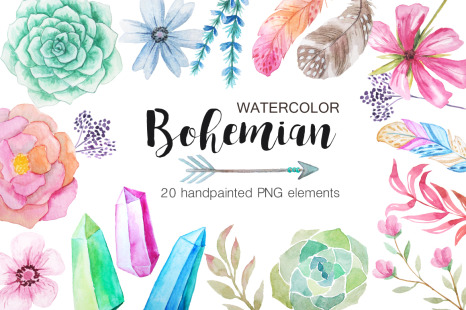 Watercolor Bohenian Nature Set