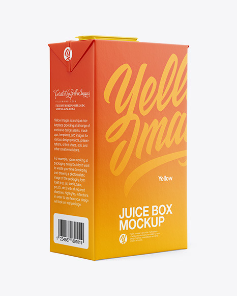 Download Juice Box Mockup Half Side View In Box Mockups On Yellow Images Object Mockups PSD Mockup Templates