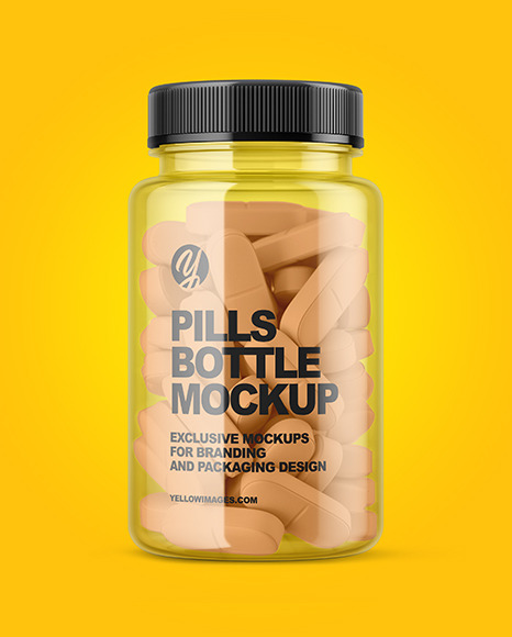 Download Clear Pills Bottle Mockup In Jar Mockups On Yellow Images Object Mockups PSD Mockup Templates