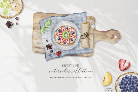 Sweet Life - watercolor clipart, watercolor food dessert illustrations