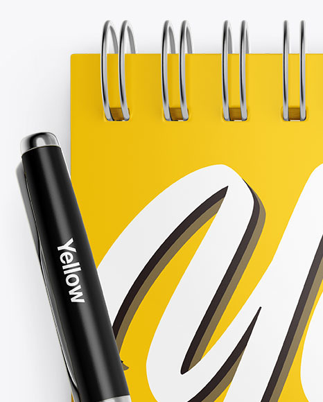 Glossy Notebook Mockup With Pen PSD #1
