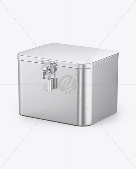 Glossy Metallic Tin Box W  Padlock Mockup PSD #1