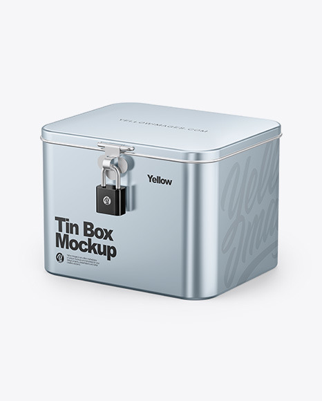 Download Glossy Metallic Tin Box W Padlock Mockup In Box Mockups On Yellow Images Object Mockups Yellowimages Mockups